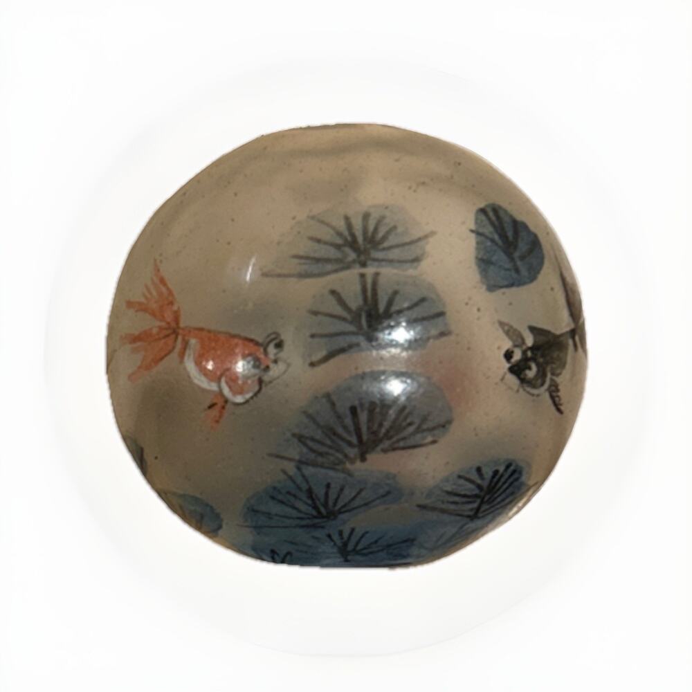 Large Vintage Chinese Reverse Painted Pendant Glass Bead Koi Carp Fish 1.5”